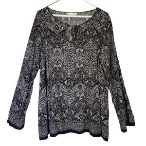 Sophie Max women's size XL black gray paisley print pop over tunic blouse top